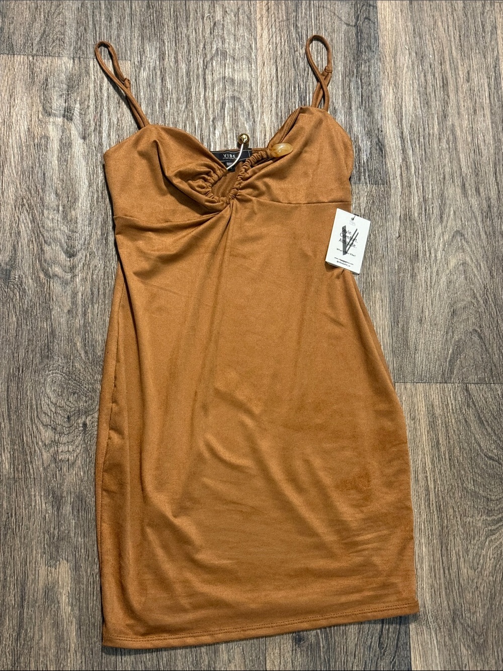 Spaghetti-Strap Mini Dress in Caramel Brown